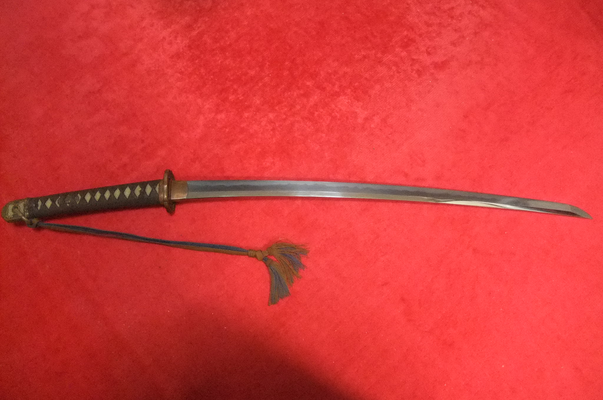 刀剣ー97式陸軍軍刀拵ー附登録証附き無銘刀ー革の柄袋一式ー